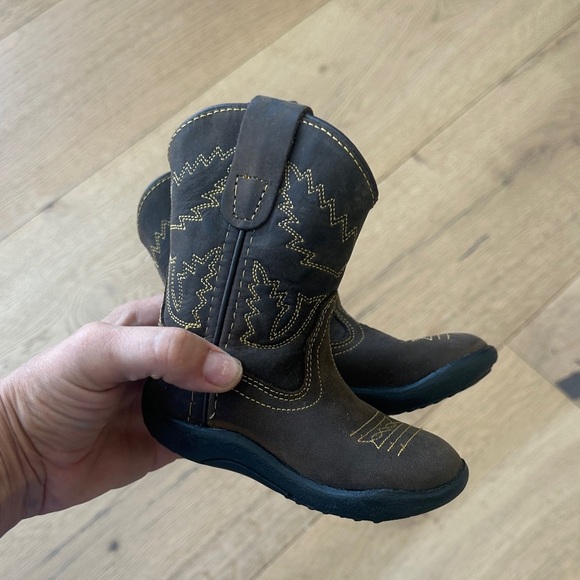 Old West Dark Brown Kids cowboy Boots 5 - Picture 2 of 5